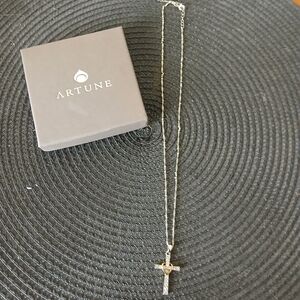 White Gold Rhodium Plated Cross Necklace Adorned With Swarovski Crystals